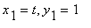 x[1] = t, y[1] = 1