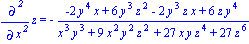 Diff(z, `$`(x, 2)) = -(-2*y^4*x+6*y^3*z^2-2*y^3*z*x+6*z*y^4)/(x^3*y^3+9*x^2*y^2*z^2+27*x*y*z^4+27*z^6)