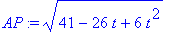 AP := sqrt(41-26*t+6*t^2)
