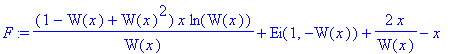 F := (1-W(x)+W(x)^2)*x*ln(W(x))/W(x)+Ei(1,-W(x))+2*...