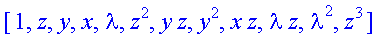 [1, z, y, x, lambda, z^2, y*z, y^2, x*z, lambda*z, ...