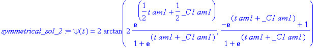 symmetrical_sol_2 := psi(t) = 2*arctan(2*exp(1/2*t*am1+1/2*_C1*am1)/(1+exp(t*am1+_C1*am1)),(-exp(t*am1+_C1*am1)+1)/(1+exp(t*am1+_C1*am1)))