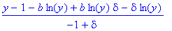 (y-1-b*ln(y)+b*ln(y)*delta-delta*ln(y))/(-1+delta)