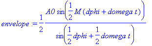 envelope := 1/2*A0*sin(1/2*M*(dphi+domega*t))/sin(1/2*dphi+1/2*domega*t)