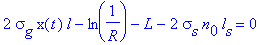 2*sigma[g]*x(t)*l-ln(1/R)-L-2*sigma[s]*n[0]*l[s] = 0