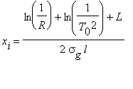 x[i] = (ln(1/R)+ln(1/(T[0]^2))+L)/(2*sigma[g]*l)