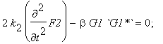 I*diff(G1,z)+k[2]*diff(G1,`$`(t,2)) = 0; 2*k[2]*diff(F2,`$`(t,2))-beta*G1*`G1*` = 0; I*diff(G3,z)+k[2]*diff(G3,`$`(t,2))+[I*Dz+k[2]*Dt^2]*G1*F2 = 0; 2*k[2]*diff(F4,`$`(t,2))+Dt^2*F2F2-beta*(G3*`G1*`+G1...