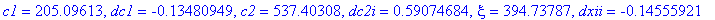 c1 = 205.09613, dc1 = -.13480949, c2 = 537.40308, dc2i = .59074684, xi = 394.73787, dxii = -.14555921