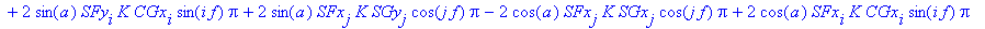 R25 := -2*cos(a)*Pi*K*sum(C1x[k]*C2x[k]*cos(k*f),k = 1 .. N)+2*sin(a)*Pi*K*sum(C1x[k]*C2y[k]*cos(k*f),k = 1 .. N)+2*sin(a)*Pi*K*sum(C1x[k]*S2y[k]*sin(k*f),k = 1 .. N)-2*cos(a)*Pi*K*sum(C1x[k]*S2x[k]*si...