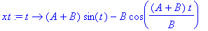 xt := proc (t) options operator, arrow; (A+B)*sin(t)-B*cos((A+B)/B*t) end proc
