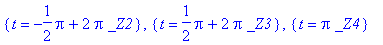 {t = -1/2*Pi+2*Pi*_Z2}, {t = 1/2*Pi+2*Pi*_Z3}, {t = Pi*_Z4}