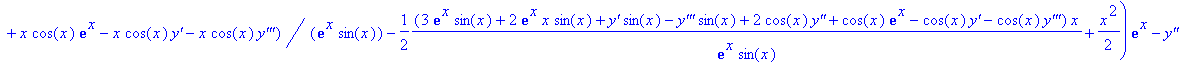 ode11 := y = (1/2*(3*exp(x)*sin(x)+3*`y'`*sin(x)-`y'''`*sin(x)+4*cos(x)*`y''`+2*cos(x)*exp(x)-2*cos(x)*`y'`-2*cos(x)*`y'''`+3*exp(x)*x*sin(x)+exp(x)*x^2*sin(x)+x*`y'`*sin(x)-x*`y'''`*sin(x)+2*x*cos(x)*...