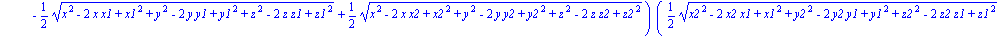1/4*(x2^2-2*x2*x1+x1^2+y2^2-2*y2*y1+y1^2+z2^2-2*z2*z1+z1^2)*(2*(x2^2-2*x2*x1+x1^2+y2^2-2*y2*y1+y1^2+z2^2-2*z2*z1+z1^2)*r-2*((x2^2-2*x2*x1+x1^2+y2^2-2*y2*y1+y1^2+z2^2-2*z2*z1+z1^2)*(x^2-2*x*x2+x2^2+y^2...