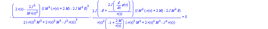 Eq55 := r(tau)*(diff(r(tau), tau))^2/(r(tau)^2-2*M*r(tau)+J^2/M^2)-r(tau)^2*(diff(r(tau), tau))*(2*r(tau)*(diff(r(tau), tau))-2*M*(diff(r(tau), tau)))/(r(tau)^2-2*M*r(tau)+J^2/M^2)^2+r(tau)^2*(diff(r(...