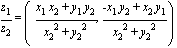 z[1]/z[2] = ((x[1]*x[2]+y[1]*y[2])/(x[2]^2+y[2]^2), (-x[1]*y[2]+x[2]*y[1])/(x[2]^2+y[2]^2))