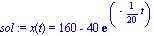 sol := x(t) = 160-40*exp(-1/20*t)