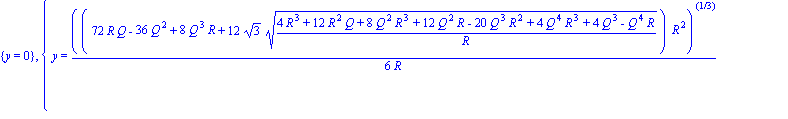 {y = 0}, {y = 1/6*((72*R*Q-36*Q^2+8*Q^3*R+12*3^(1/2)*((4*R^3+12*R^2*Q+8*Q^2*R^3+12*Q^2*R-20*Q^3*R^2+4*Q^4*R^3+4*Q^3-Q^4*R)/R)^(1/2))*R^2)^(1/3)/R+2/3*(-3*R-3*Q+Q^2*R)/((72*R*Q-36*Q^2+8*Q^3*R+12*3^(1/2...