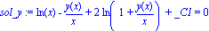 sol_y := ln(x)-y(x)/x+2*ln(1+y(x)/x)+_C1 = 0