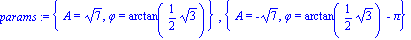 params := {A = 7^(1/2), phi = arctan(1/2*3^(1/2))}, {A = -7^(1/2), phi = arctan(1/2*3^(1/2))-Pi}