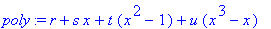 poly := r+s*x+t*(x^2-1)+u*(x^3-x)