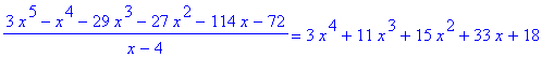 (3*x^5-x^4-29*x^3-27*x^2-114*x-72)/(x-4) = 3*x^4+11...