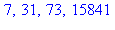 7, 31, 73, 15841