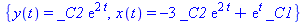 {y(t) = _C2*exp(2*t), x(t) = -3*_C2*exp(2*t)+exp(t)*_C1}