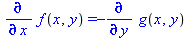 Diff(f(x, y), x) = -(Diff(g(x, y), y))