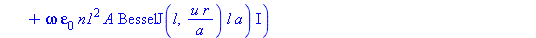 H[r, 1] := proc (r, phi, l, u, a, A, B) options operator, arrow; a*cos(l*phi)*(beta[z]*B*BesselJ(l+1, u*r/a)*u*r-beta[z]*B*l*a*BesselJ(l, u*r/a)+omega*epsilon[0]*n1^2*A*BesselJ(l, u*r/a)*l*a)*I/(u^2*r...