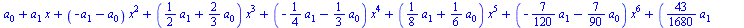 `+`(a[0], `*`(a[1], `*`(x)), `*`(`+`(`-`(a[1]), `-`(a[0])), `*`(`^`(x, 2))), `*`(`+`(`*`(`/`(1, 2), `*`(a[1])), `*`(`/`(2, 3), `*`(a[0]))), `*`(`^`(x, 3))), `*`(`+`(`-`(`*`(`/`(1, 4), `*`(a[1]))), `-`...