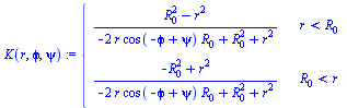 piecewise(`<`(r, R[0]), `/`(`*`(`+`(`*`(`^`(R[0], 2)), `-`(`*`(`^`(r, 2))))), `*`(`+`(`-`(`*`(2, `*`(r, `*`(cos(`+`(`-`(`ϕ`), psi)), `*`(R[0]))))), `*`(`^`(R[0], 2)), `*`(`^`(r, 2))))), `<`(R[0...