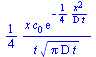 `+`(`/`(`*`(`/`(1, 4), `*`(x, `*`(c[0], `*`(exp(`+`(`-`(`/`(`*`(`/`(1, 4), `*`(`^`(x, 2))), `*`(D, `*`(t)))))))))), `*`(t, `*`(`^`(`*`(Pi, `*`(D, `*`(t))), `/`(1, 2))))))