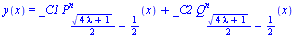 y(x) = `+`(`*`(_C1, `*`(LegendreP(`+`(`*`(`/`(1, 2), `*`(`^`(`+`(`*`(4, `*`(lambda)), 1), `/`(1, 2)))), `-`(`/`(1, 2))), n, x))), `*`(_C2, `*`(LegendreQ(`+`(`*`(`/`(1, 2), `*`(`^`(`+`(`*`(4, `*`(lambd...