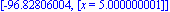 [-96.82806004, [x = 5.000000001]]