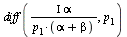 diff(`/`(`*`(Iota, `*`(alpha)), `*`(p[1], `*`(`+`(alpha, beta)))), p[1])
