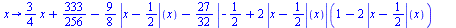 proc (x) options operator, arrow; `+`(`*`(`/`(3, 4), `*`(x)), `/`(333, 256), `-`(`*`(`/`(9, 8), `*`((abs(`+`(x, `-`(`/`(1, 2)))))(x)))), `-`(`*`(`/`(27, 32), `*`((abs(`+`(`-`(`/`(1, 2)), `*`(2, `*`((a...