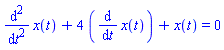 diff(x(t), `$`(t, 2))+4*(diff(x(t), t))+x(t) = 0